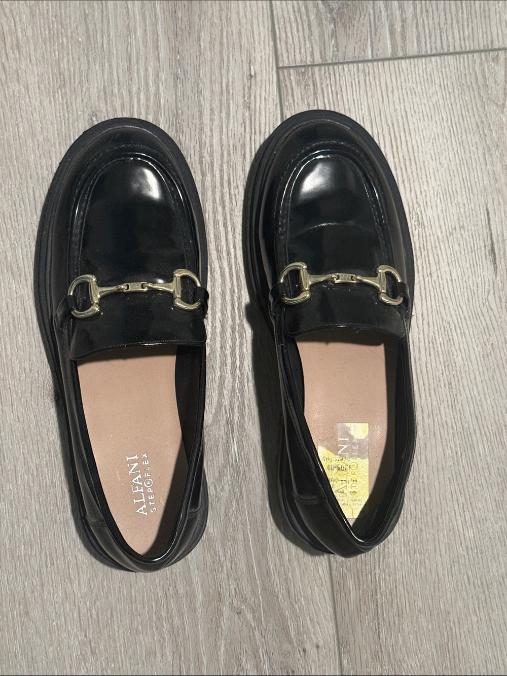 Women’s Alfani Black Patent Leather Horsebit Loafers Size 8